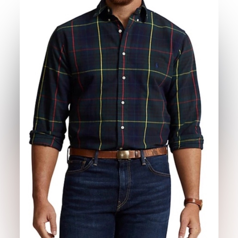 POLO RALPH LAUREN Custom Fit Checked Oxford Shirt Navy/Green